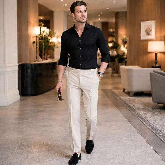 Calças com Ajuste de Cintura Estilo Nápoles - Vyeto