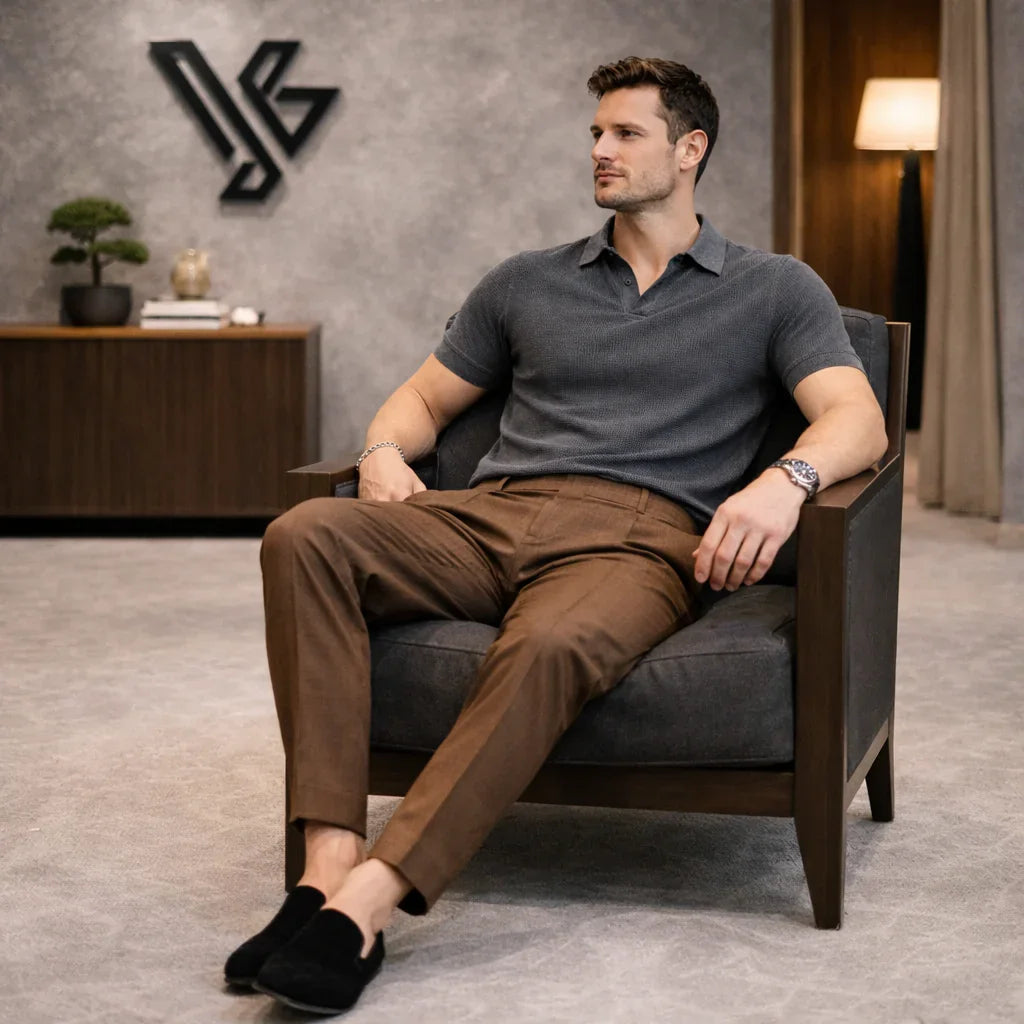 Polo de Malha Slim com Gola em V - Vyeto