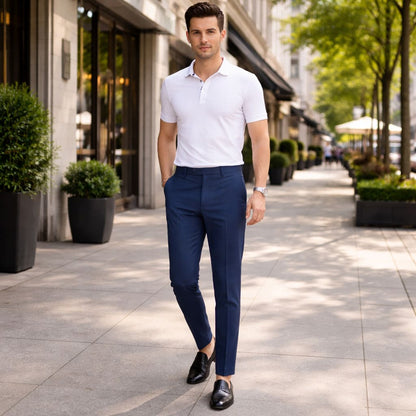 Calças de Fato com Elasticidade e Tecido Respirável