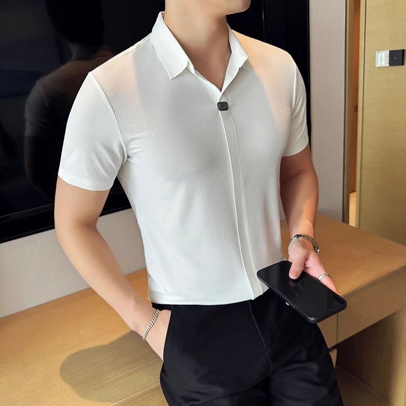 Polo Ice Silk com Fecho e Gola em V - Vyeto