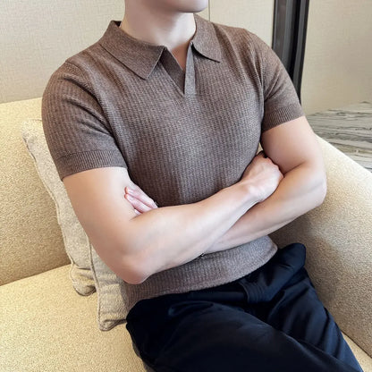 Polo de Malha Slim com Gola em V - Vyeto