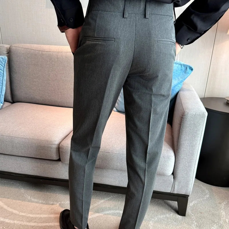 Calças de Fato com Cintura Elástica Estilo Britânico - Vyeto