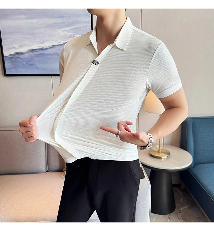 Polo Ice Silk com Fecho e Gola em V - Vyeto