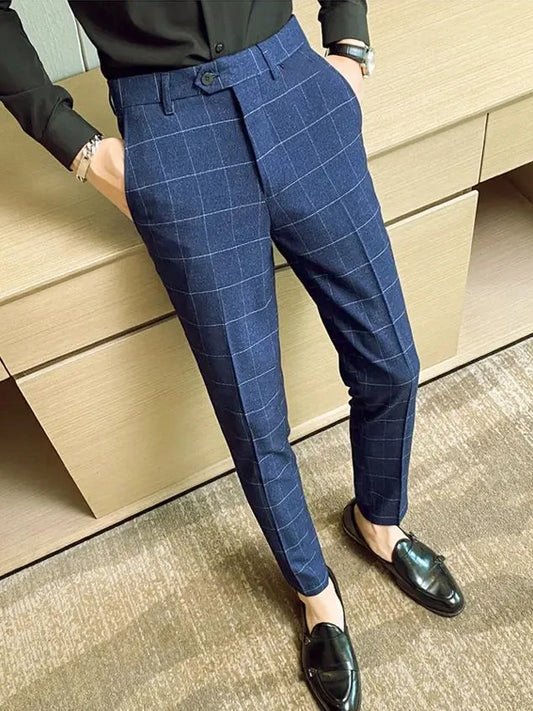 Calças de Fato Slim com Padrão Xadrez - Vyeto